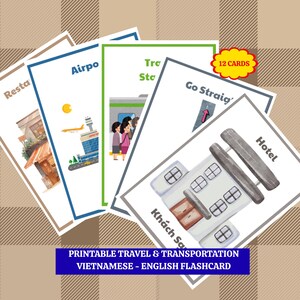 Tarjetas didácticas de direcciones y ubicaciones en vietnamita e inglés para principiantes (descarga digital)