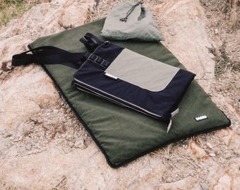 Dog Settle Mat Tote Bag | Portable Dog Travel Bed | Waterproof City and Outdoor Gear | BONES All-In-One Bag - Sage Green