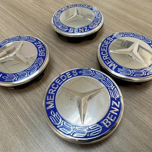 4x Hubcaps 75 mm for Mercedes | Center Caps 75 mm Dark Blue for Mercedes-Benz