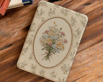 Vintage Floral Kindle Case 2024 Detachable Magnetic Paperwhite 11th Cover with Clear Back, Kobo Libra Clara Sleeve, Minimalist aesthetic