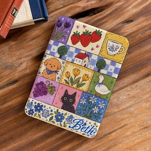 Kindle Kobo skyddande magnetiskt läsarfodral Cottagecore Patchwork blommig jordgubb vintage mysig pastell