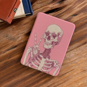 Rosa skelett Kindle Paperwhite-skal 2024 Kindle-fodral Kobo-skal rosa dödskalle Kobo Libra-skal Kindle Colorsoft-skal Minimalistiskt Kobo Clara-skal