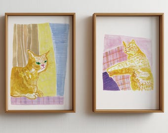 Ginger Tabby Cat Art Print Set – Ginger Kitty, Orange Tabby (Digital Download)