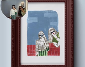 Commissioned Hand-Drawn Watercolor Illustration – Custom Portrait from Your Photo (Digital Download)