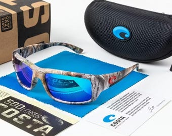 Gafas de sol polarizadas estilo cola de abanico de Costa Del Mar con estampado de leopardo/verde.