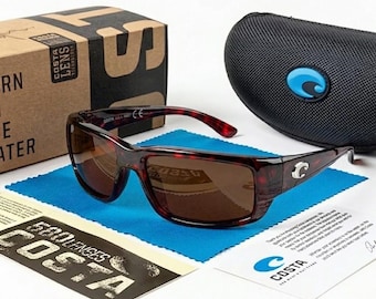 Gafas de sol polarizadas estilo Costa Del Mar con forma de abanico, color turquesa/marrón cálido.