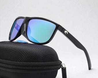 NUEVAS* Gafas de sol polarizadas estilo Costa Del Mar Rincondo 6S9010 Montura negra/Lentes verdes