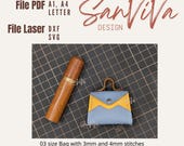 Leather Mini Bag Pattern, Keychain mini Bag, 03 Size Bag, 3mm and 4mm stitches (PDF, DXF, SVG)
