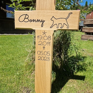Wooden cross, grave cross, animal cross, mourning cross, urn cross, transitional cross, real engraving, street cross, no foil !! Wooden gravestone
