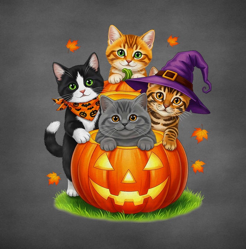 Halloween Cat Cute Kitten Pumpkin Cat Lover Gift Halloween Witch Hat ...