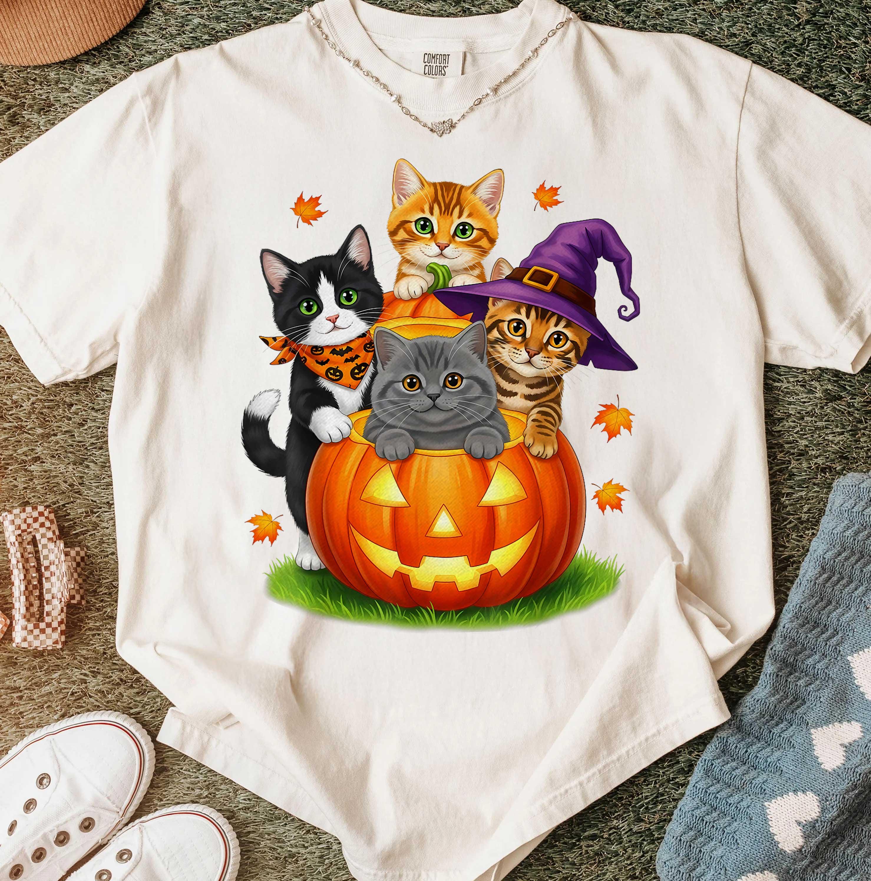 Halloween Cat Cute Kitten Pumpkin Cat Lover Gift Halloween Witch Hat ...