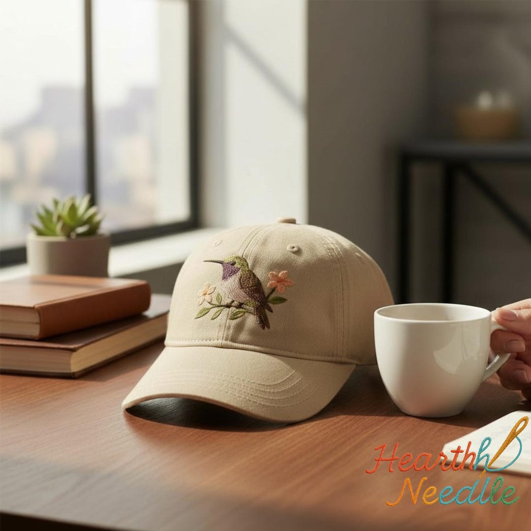 Handcrafted Hummingbird Embroidery Hat, Washed Cotton Floral Baseball ...