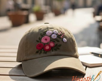 Brown and Tan Patterned Hat with Rose Embroidery HATS – tagged  main image 2