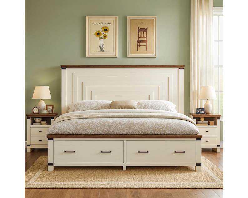 Lila King Bed, Picture Frame Panel Headboard, Farmhouse White Wood main image 1