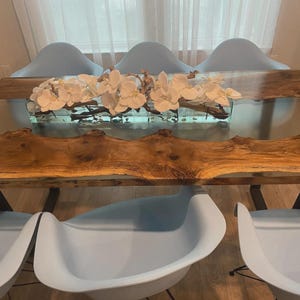 Epoxy Resin Dining Table – Live Edge Coastal Wood Table, Black & Brown River Table, Handmade Beach House Furniture