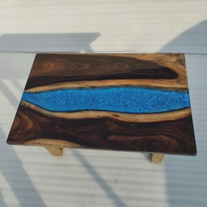 Ocean Wave Epoxy Resin Dining Table: Live Edge Coastal Furniture