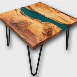 Epoxy Resin River Coffee Table – Natural Wood Sofa Centerpiece – Handmade Live Edge Table
