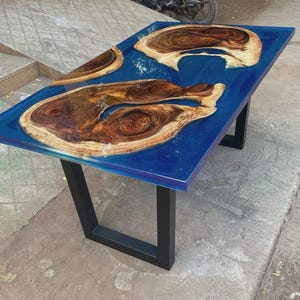 Epoxy Resin River Table: Handmade Walnut Side Table, Modern Home Decor