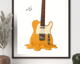 Melting Telecaster Guitar Art Print: Retro Music Room Decor (PDF Download