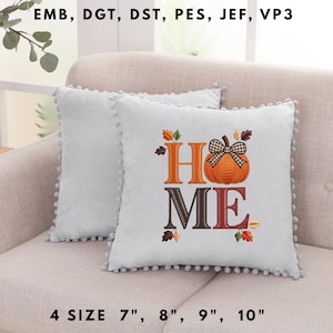 Home Embroidery File Pumpkin Fall Leaves Autumn Bow Quilting Pattern Farmhouse Sewing Design for Shirt Tote Pillow Seasonal