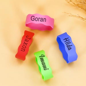 Personalized Wave Bottle Straps | Custom Engraved Baby Bottle Labels | Silicone Sippy Cup Labels | Beverage Straps for Kids