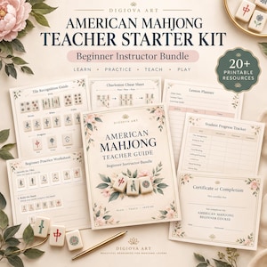 Puede incluir: Un kit de inicio para profesores de Mahjong americano que incluye una guía central, hojas de reconocimiento de fichas, una hoja de trucos de Charleston, planificadores de lecciones, seguimiento de alumnos y certificado.