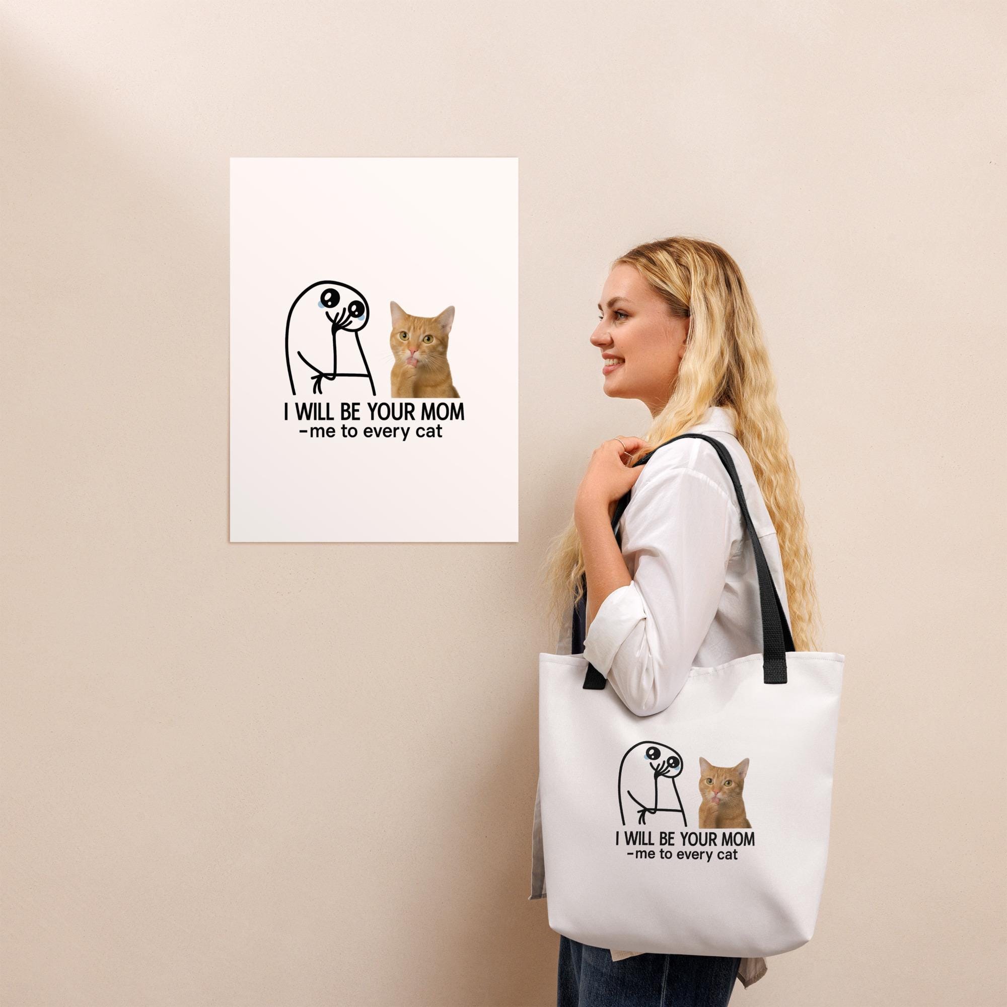 WAITPI Cute Cat Canvas Tote Bag - Floral Cat Lover Gift, Reusable Shopping Bag For Women (15.8x15 Inches, Multicolor)