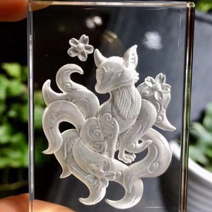 White Crystal Nine-Tailed Fox Pendant Necklace: Good Luck Charm