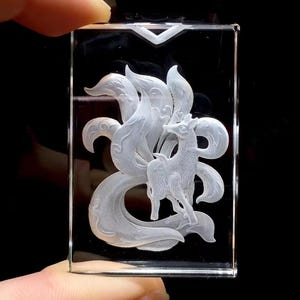 White Crystal Nine-Tailed Fox Pendant: Finely Carved Necklace