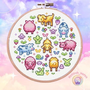 Stardew Valley Cross Stitch Pattern: Pastel Farm Animals (PDF Pattern