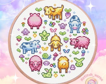 Stardew Valley-kruissteekpatroon: pastelkleurige boerderijdieren (pdf-patroon)