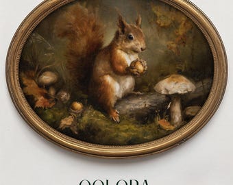 Squirrel Painting: Dark Academia Woodland Art Print (Digital Download)
