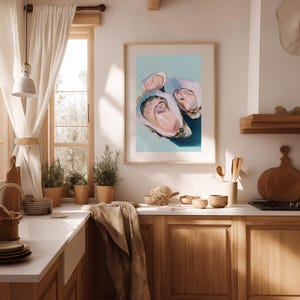 Dipinto di ostriche pastello, arte murale / Stampa di conchiglie costiere / Decorazione da cucina rosa / Poster di frutti di mare blu / Moderna opera d&#39;arte da spiaggia