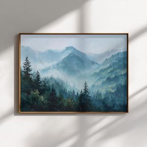 Misty Mountain Forest Print: Minimalist Nature Landscape (Digital Download)
