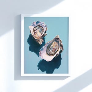 Pastel Blue Oyster Print: Coastal Kitchen Wall Art (Digital Download)
