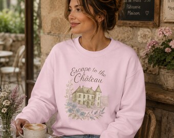 Escape to the Château sweatshirt | watercolor chateau illustration, floral wreath