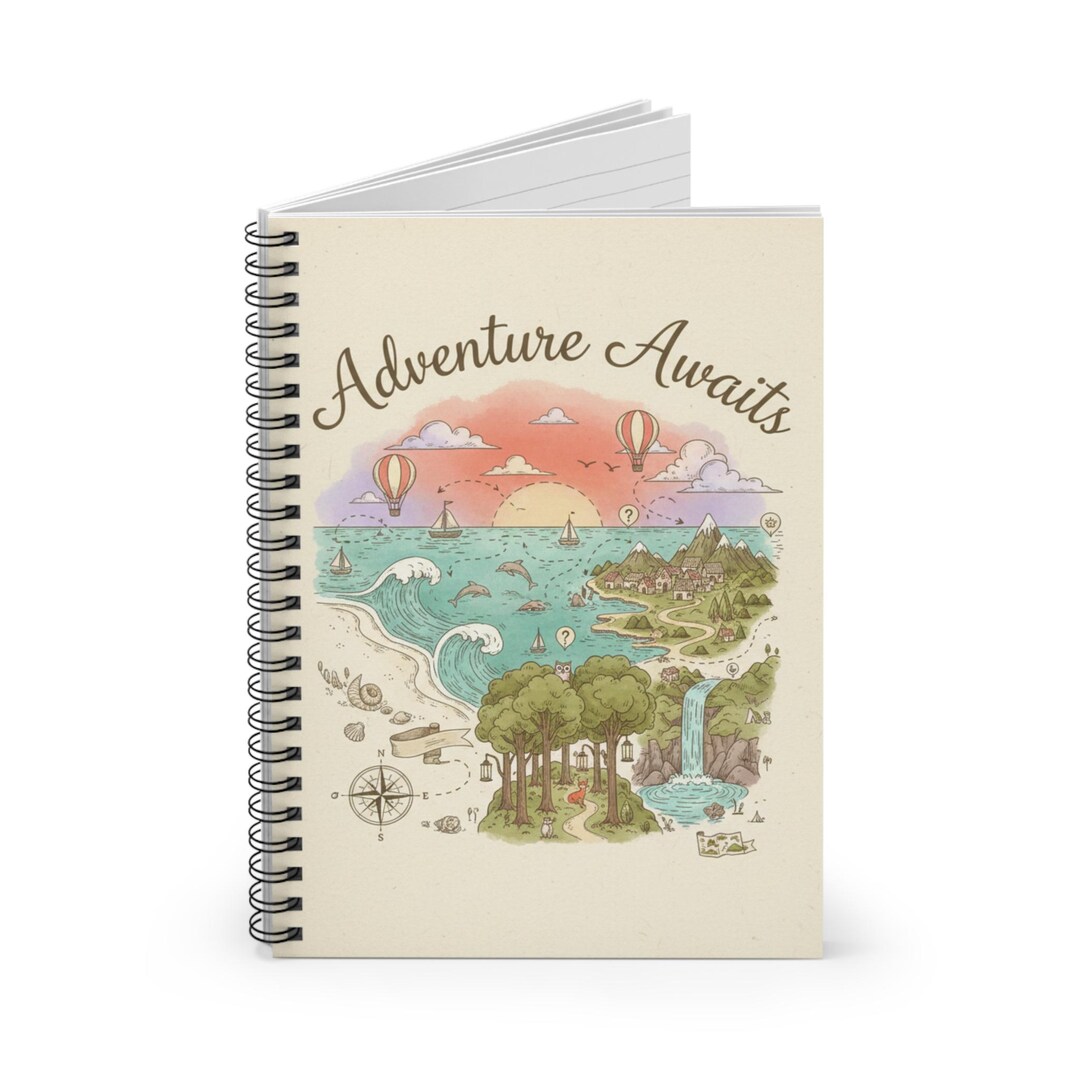 Adventure Awaits Spiral Notebook | Ruled Journal, Travel Map ...