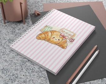 Kawaii Croissant Illustration Spiral Notebook