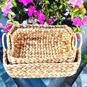 Set Of Two Water Hyacinth Basket Boho Home Decor Hyacinth Natural Tray