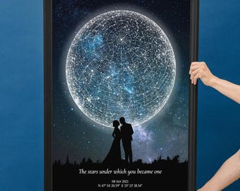 Personalized Map of Stars: Romantic Gift for Husband, Wife, Birthday Gift, Christmas Gift, Custom Star Map, Starry Night