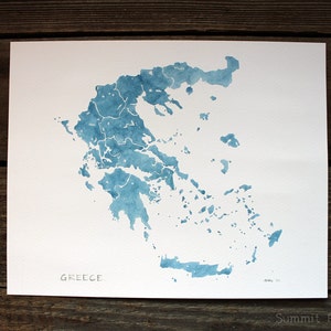 Greece Map Print Mediterranean Blue watercolor country map image 2