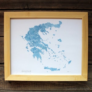 Greece Map Print Mediterranean Blue watercolor country map image 1