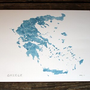 Greece Map Print Mediterranean Blue watercolor country map image 3