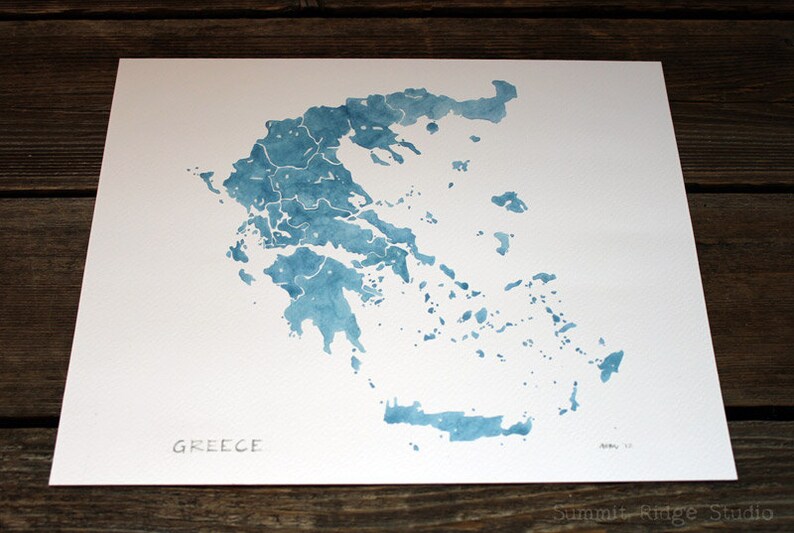 Greece Map Print Mediterranean Blue watercolor country map image 3
