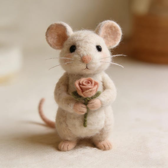 Gifts For Girlfriends, Wool Felted Mice Holding Roses, Valentine's Day Gifts, Handmade Wool Felted Gifts, Needle Felted Crafts, Gift For Her