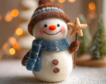 Adornos navideños de fieltro con forma de muñeco de nieve. Decoraciones navideñas de fieltro hechas a mano. Adorables regalos para niños