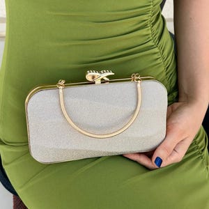 Gold Glitter Evening Bag: Sparkly Wedding Clutch with Detachable Chain