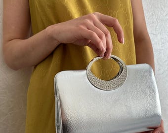 Bolso de mano plateado para la noche – Bolso metálico hecho a mano para bodas y fiestas nupciales