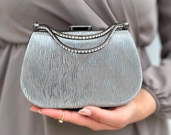 Gunmetal Sparkly Evening Bag – Wedding Guest Clutch for Special Occasions