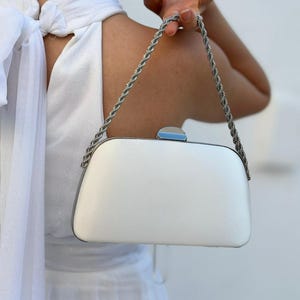 Ivory Pearl Bridal Clutch: Satin Evening Bag with Chain Strap